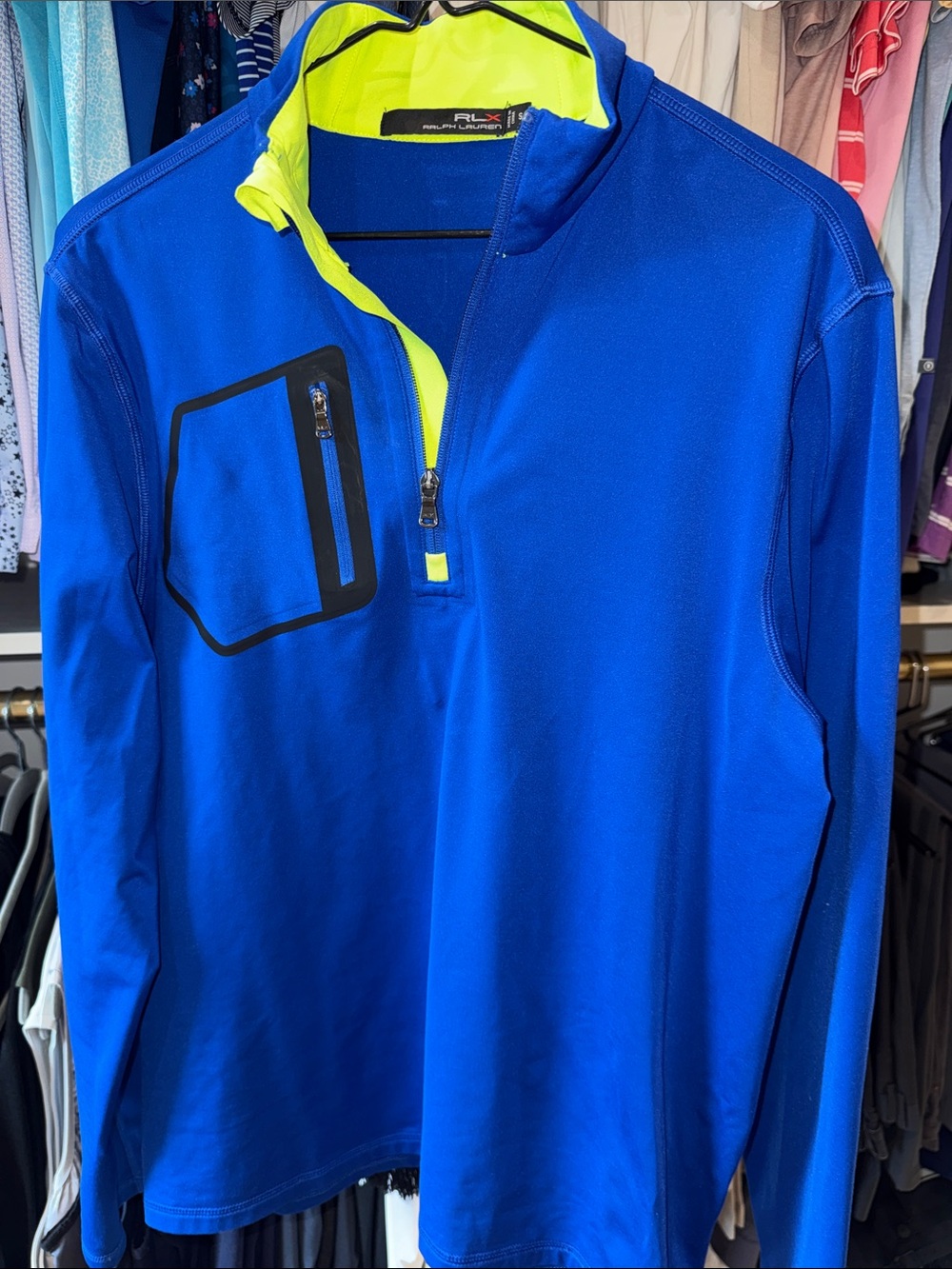 RLX Ralph Lauren Royal Blue Half‑Zip Performance Jacket with Neon Yellow Trim